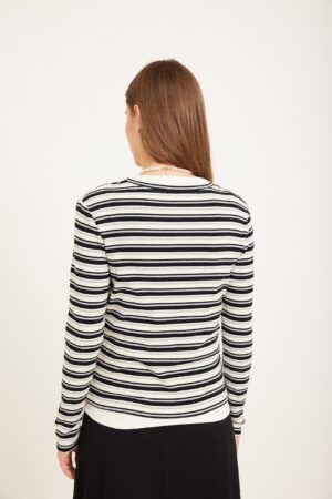 חולצה סרוגה עם פסים בשחור ולבן נשים אופנה נוחה ללבוש אורדמן.