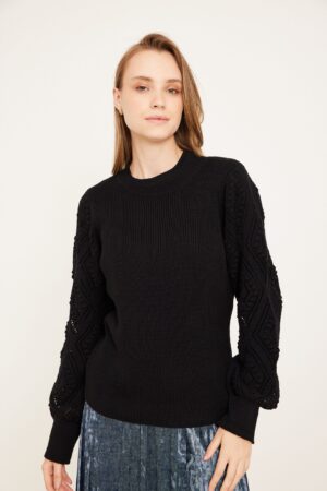 ש affirmation—2. סוודר שחור אופנתי עם מנדלות תחרה לנשים.