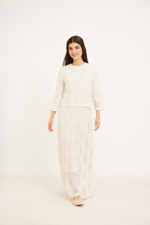 חצאית רשת תחרה שמנת