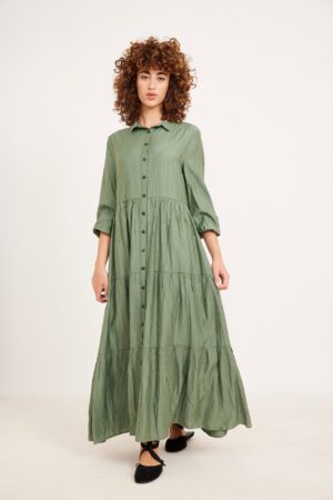 שמלת קומות מקומט ירוק