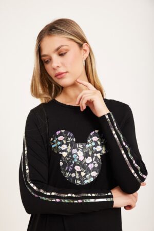 חליפת ספורט נשים עם עיצוב פרחוני ומוטיב מיקי מאוס לאופנה נוחה ללבוש.