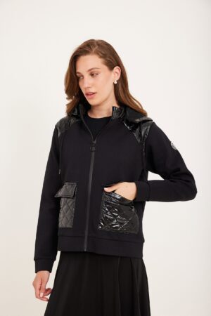 מעיל שילוב ניילון לק כיסים