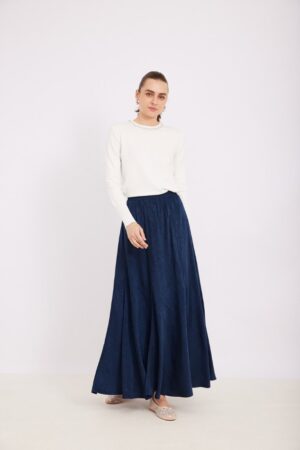 חצאית חלקים סאטן טקסטורה כחולה