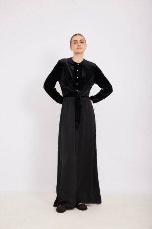 שמלת קטיפה כפתורים וסאטן