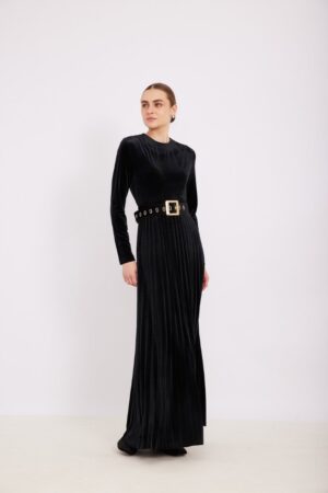 שמלת פליסה קטיפה וחגורה