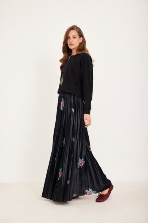 חצאית פליסה קטיפה פרחים