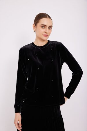 חולצת הנקה קטיפה פנינים